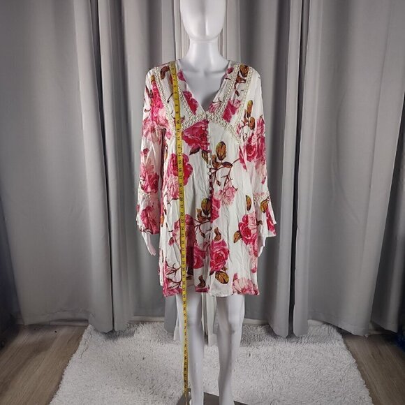 Entro Women's Red, White, Floral Lined Shift Style Long Sleeve Dress Size Medium - Picture 5 of 12